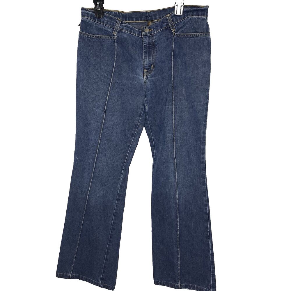 Vintage Polo Jeans Co Ralph Lauren Flare Pintuck Mid Rise Flag Y2K Women 12 Blue